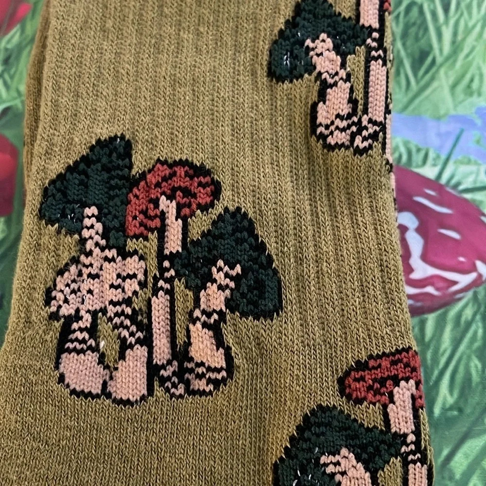 UO Mushroom Icon Crew Sock, Olive, OS, NWT - Picture 5 of 6